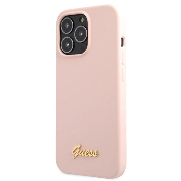 Guess GUHCP13XLSLMGLP iPhone 13 Pro Max 6,7" lyserød/lyserød hardcase Silicone Script Gold Logo