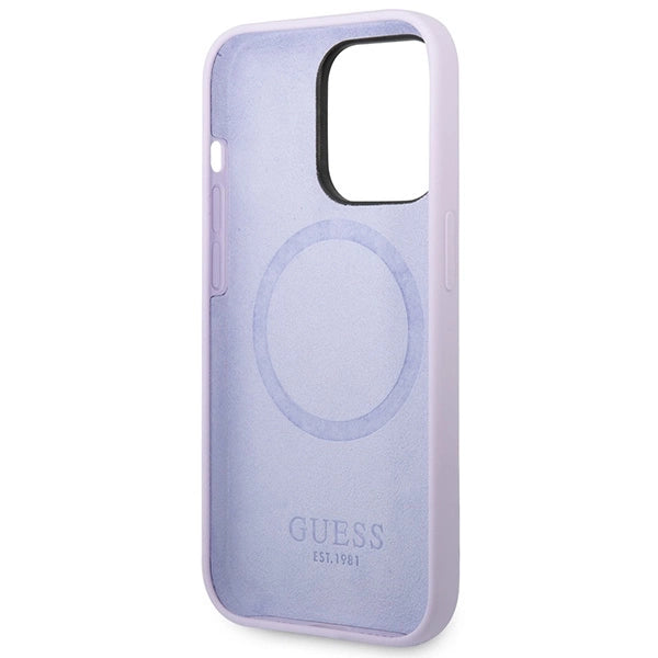 Guess GUHMP14LSBPLU iPhone 14 Pro 6,1" lilla/lila hårdkasse Silicone Logo Plade MagSafe