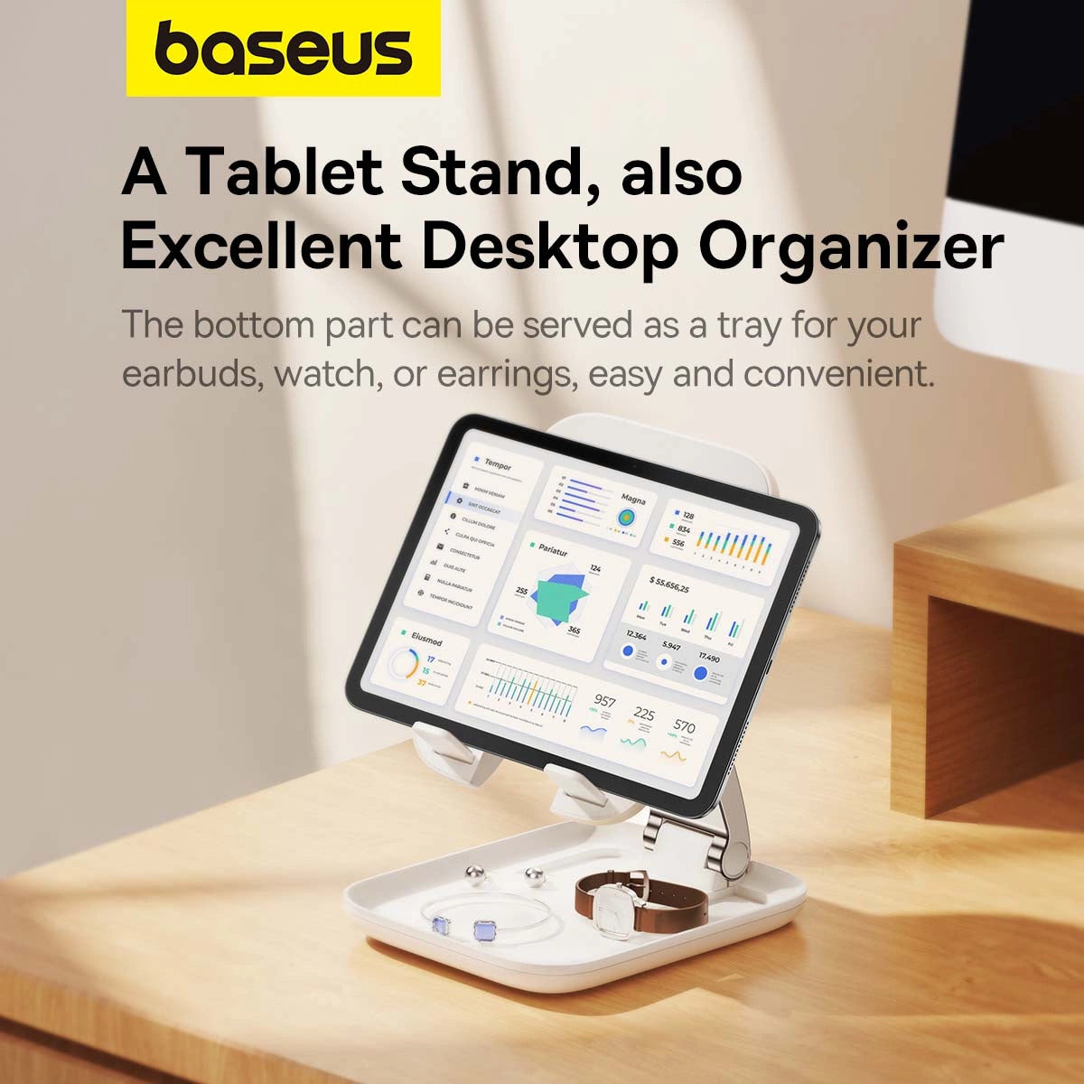 Baseus BS- HP009 Seashell- serie sammenklappelig tabletstativ - hvid