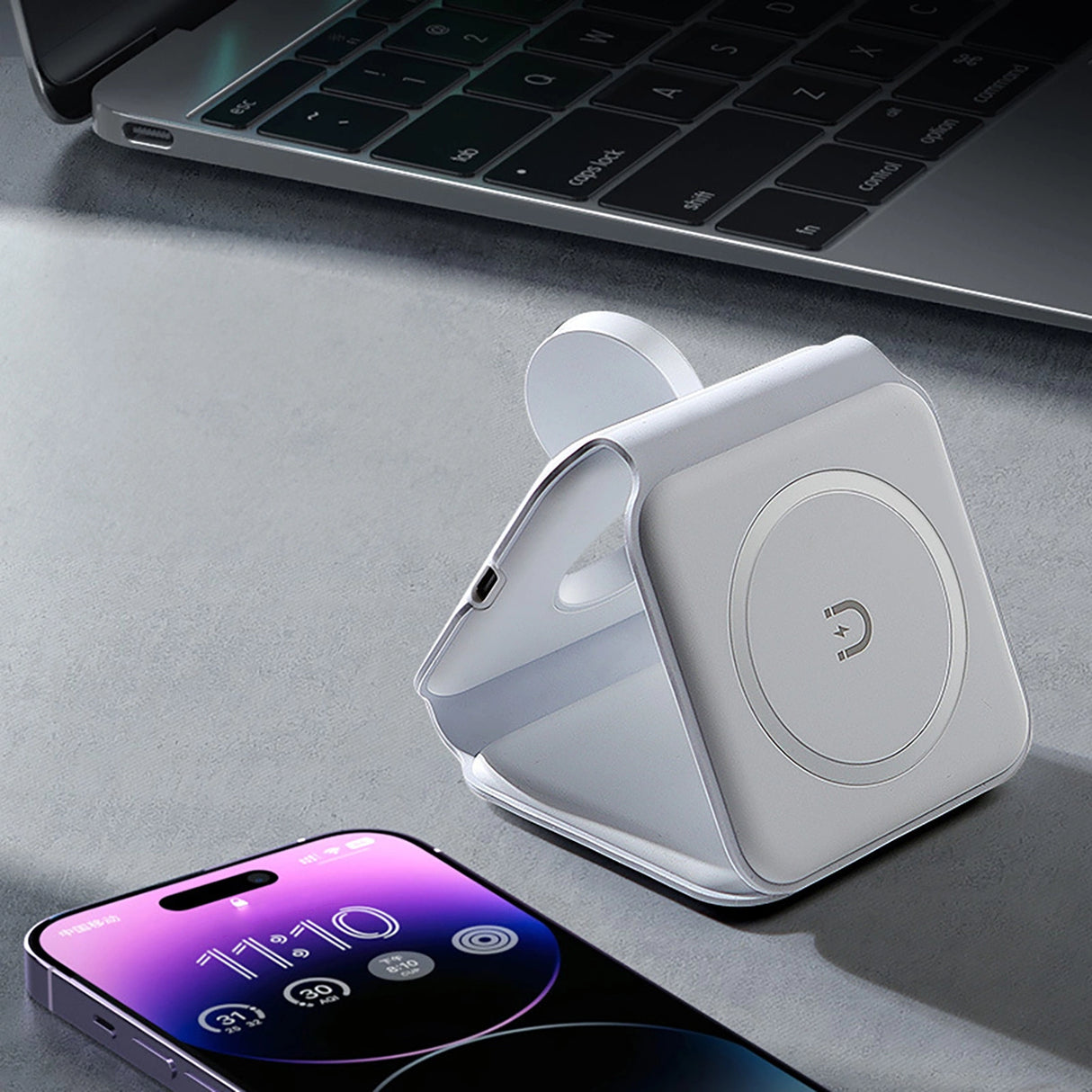 Dudao A11N 15W 3in1 induktiv oplader - hvid + USB-C / USB-C kabel