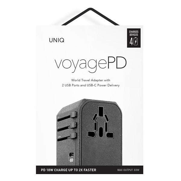 Uniq Voyage LITHOS Collective 33W 2xUSB PD 18W QC 3.0 rejseadapter - grå