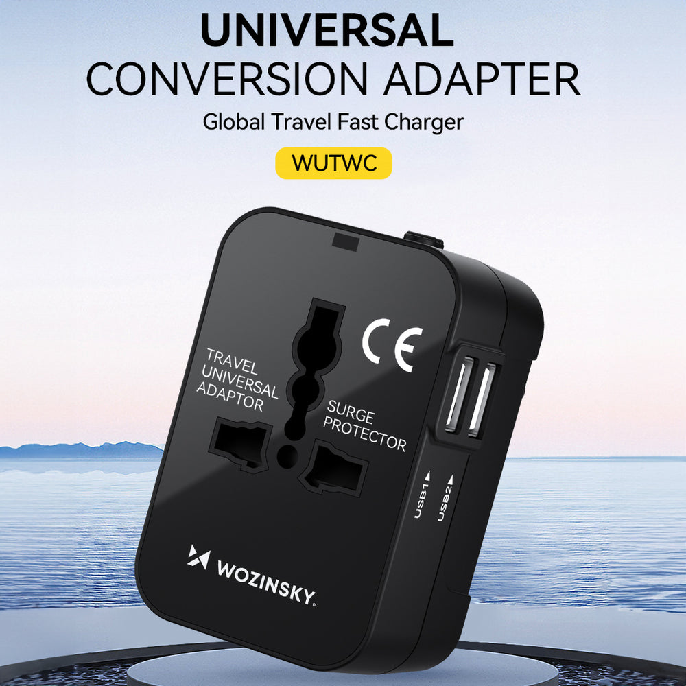 Wozinsky WUTWC rejseadapter universel 24W EU / US / AUS / UK / 2x USB-A - sort
