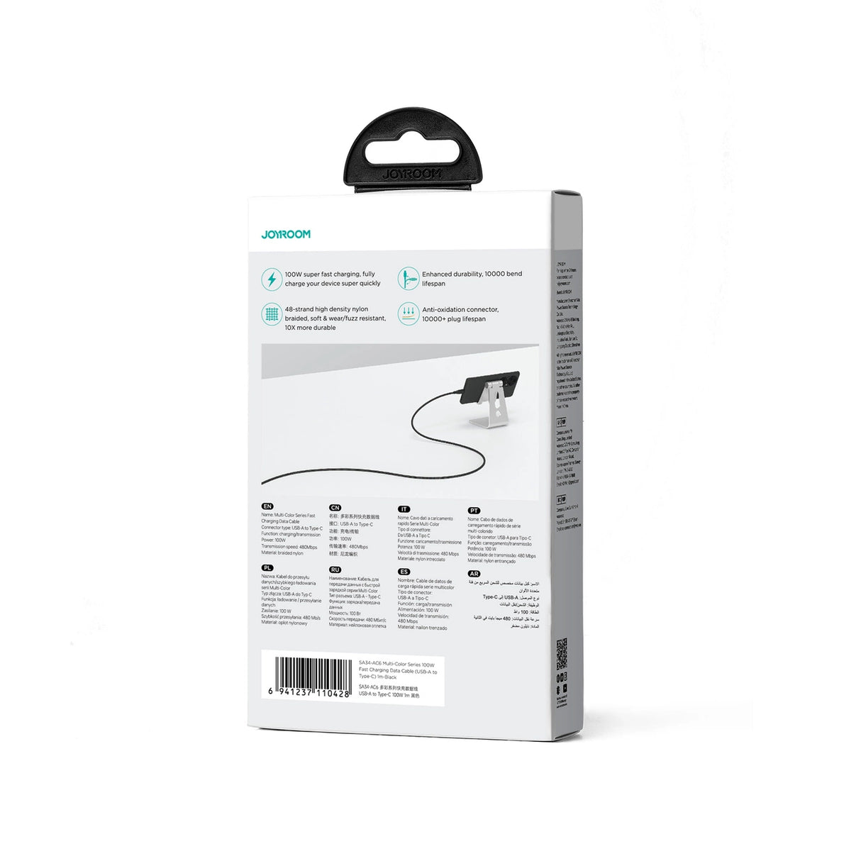 Joyroom Multi-Color Series S-A34 USB-A / USB-C kabel 100W 1m - sort