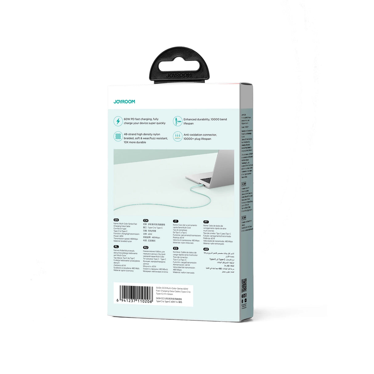 Joyroom Multi-Color Series S-A34 USB-C / USB-C PD 60W kabel 1m - grøn