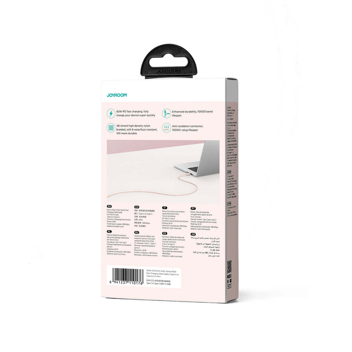 Joyroom Multi-Color Series S-A34 USB-C / USB-C PD 60W 1m Kabel - Pink