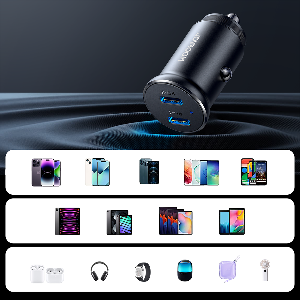 Joyroom JR-CCN06 30W 2x USB-C Metal Mini Car Charger - sort