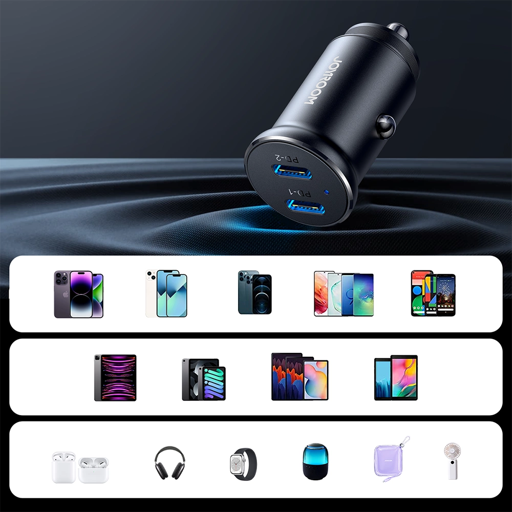 Joyroom JR-CCN06 30W 2x USB-C mini bil oplader metal - sort