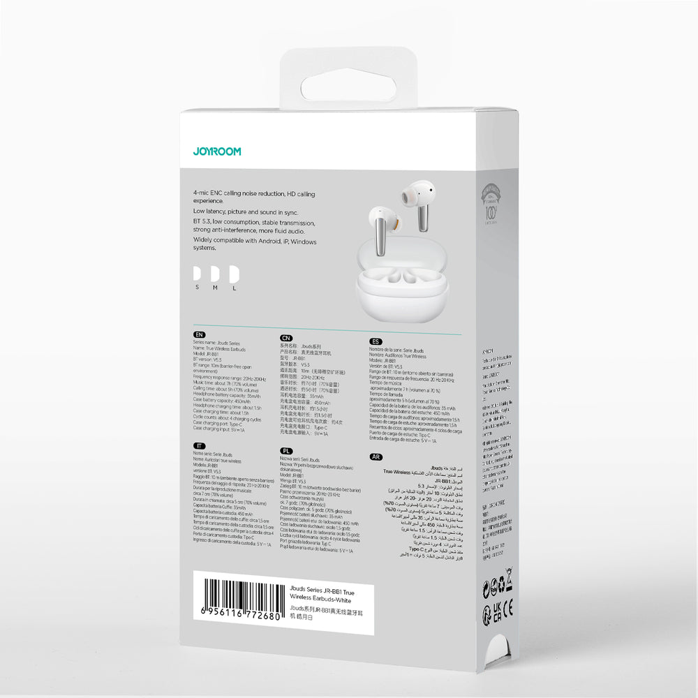 Joyroom Jbuds Series JR-BB1 TWS trådløse in-ear hovedtelefoner - hvid