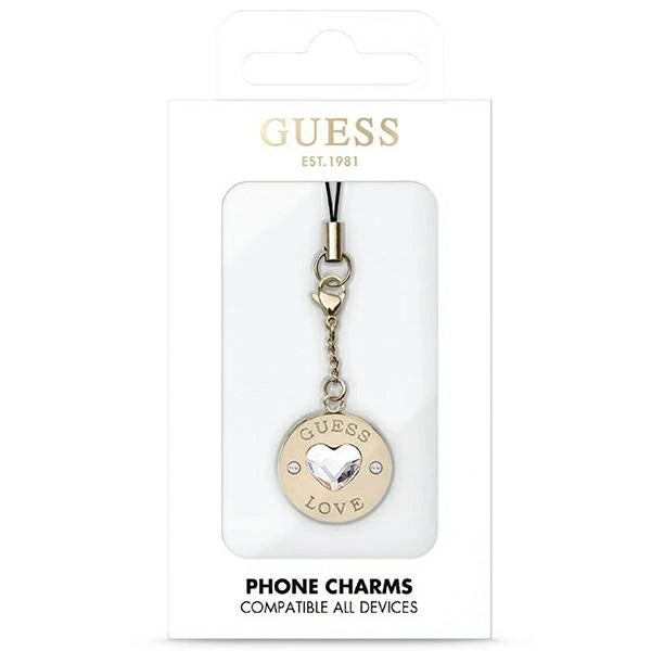 Guess case GUCPMHGLD Phone Strap Heart Diamond Charm med Rhinestones
