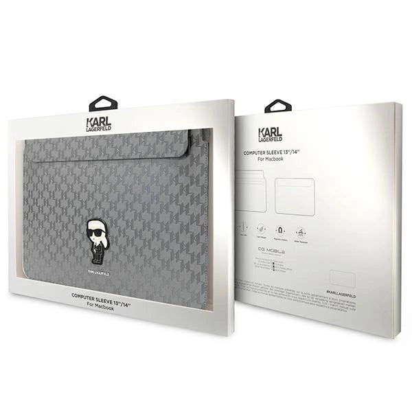 Karl Lagerfeld Saffiano Monogram Ikonik case for a 14" laptop - silver
