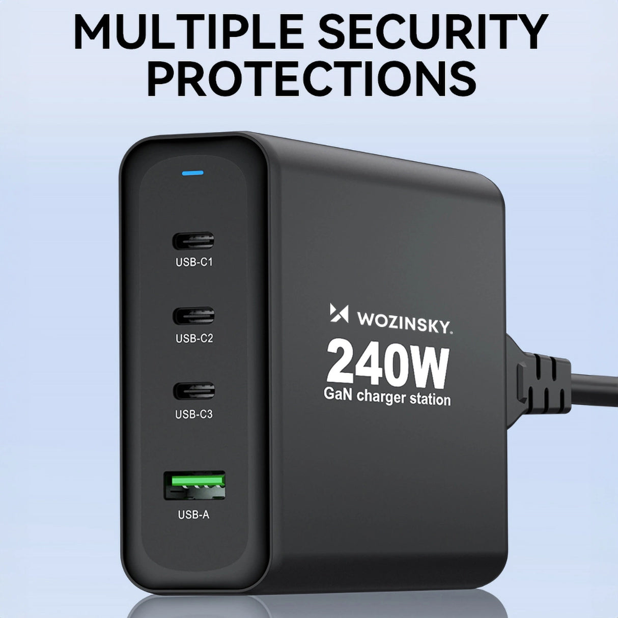 GaN Wozinsky WGCSB 240W USB-A / 3 x USB-C Wall Charger - sort