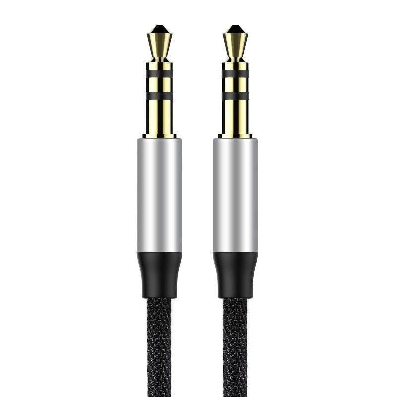 Base Yusiven Audio Cable mini jack 3,5 mm AUX, 1m (Sort+Sølv)