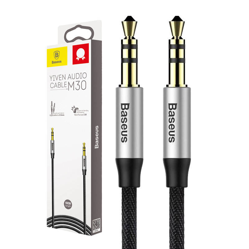 Base Yusiven Audio Cable mini jack 3,5 mm AUX, 1m (Sort+Sølv)