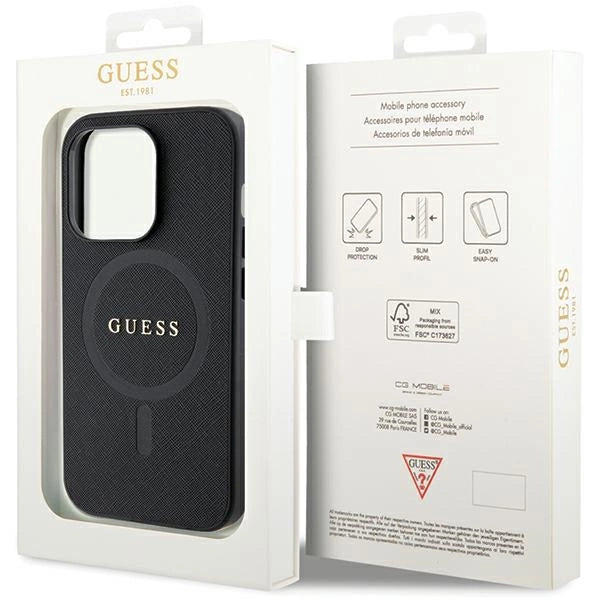 Guess GUHMP14XPSAHMCK fodtøj til iPhone 14 Pro Max 6.7" - sort Saffiano MagSafe