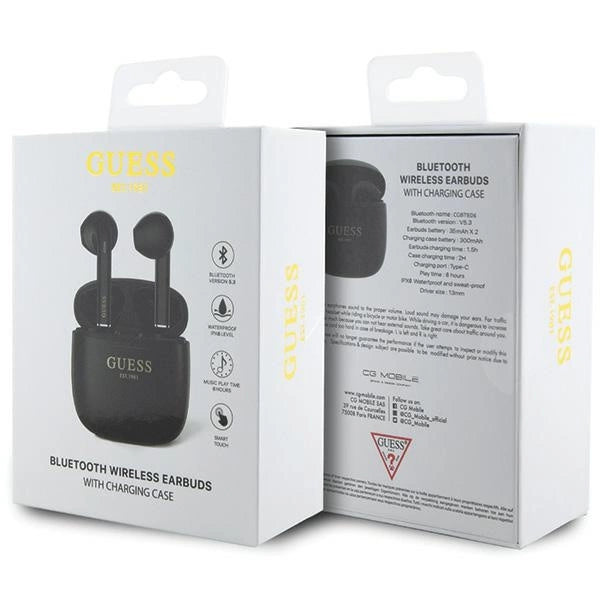 Guess GUTWST26PSK TWS Bluetooth-hovedtelefoner + dockingstation - sort Classic EST Logo