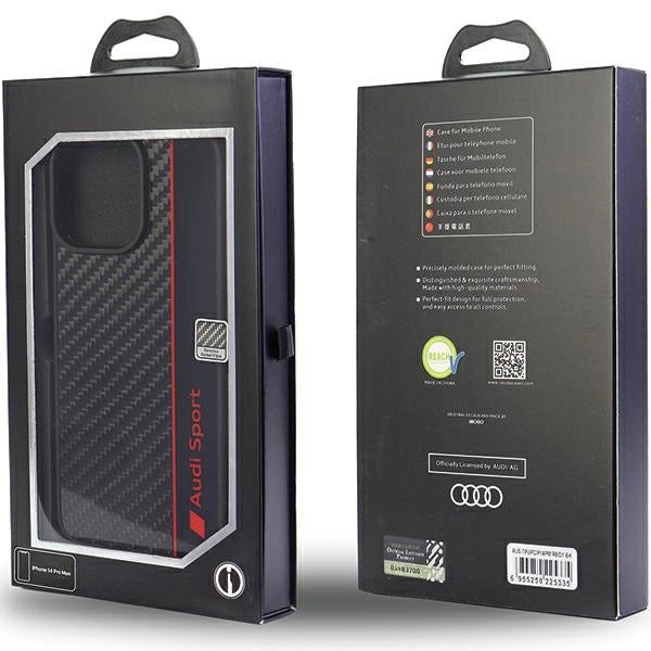 Audi Carbon Fiber Stripe iPhone 14 Pro Max 6.7" sort/sort hardcase AUS-TPUPCIP14PM-R8/D1-BK