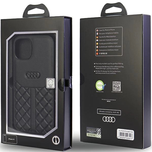 Audi Genuine Leather iPhone 14 6.1" sort/sort hardcase AU-TPUPPCIP14-Q8/D1-BK