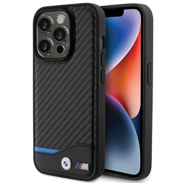 BMW læder Carbon-foder for iPhone 15 Pro - sort