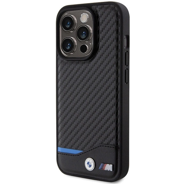 BMW læder Carbon-foder for iPhone 15 Pro - sort