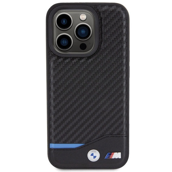 BMW læder Carbon-foder for iPhone 15 Pro - sort