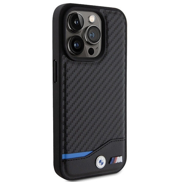 BMW læder Carbon-foder for iPhone 15 Pro - sort