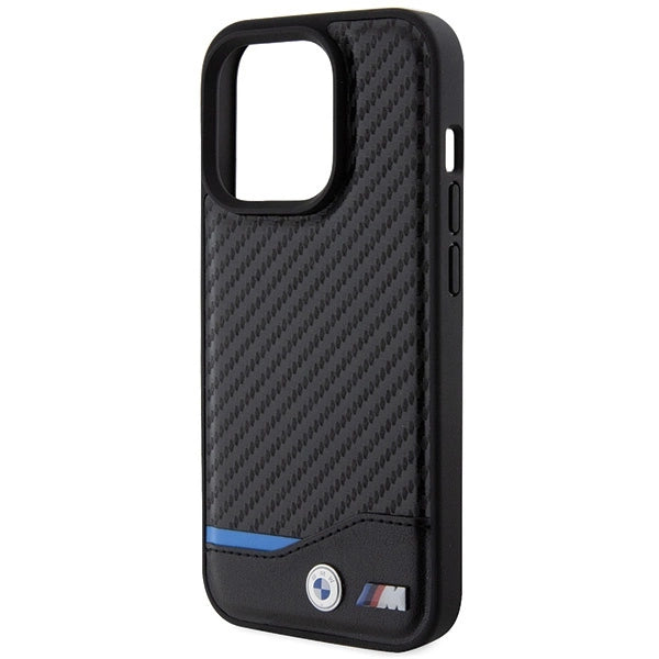 BMW læder Carbon-foder for iPhone 15 Pro - sort