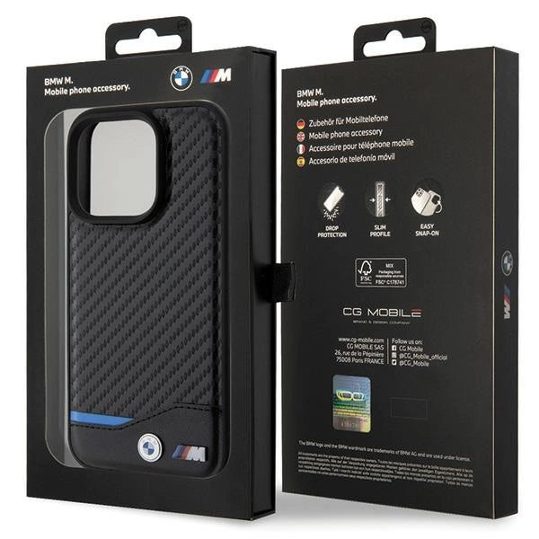 BMW læder Carbon-foder for iPhone 15 Pro - sort