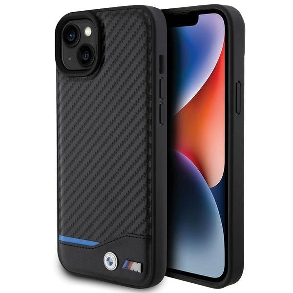 BMW læder Carbon-foder for iPhone 15 Plus - sort