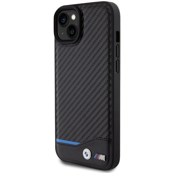 BMW læder Carbon-foder for iPhone 15 Plus - sort