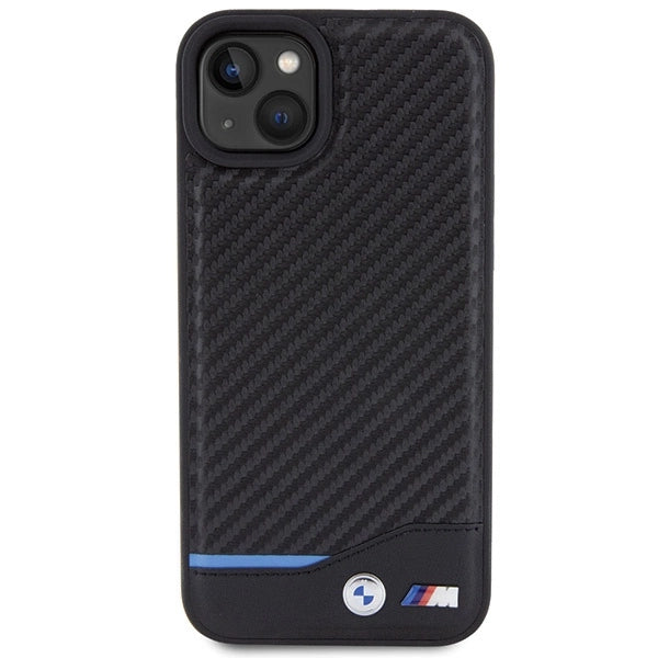 BMW læder Carbon-foder for iPhone 15 Plus - sort