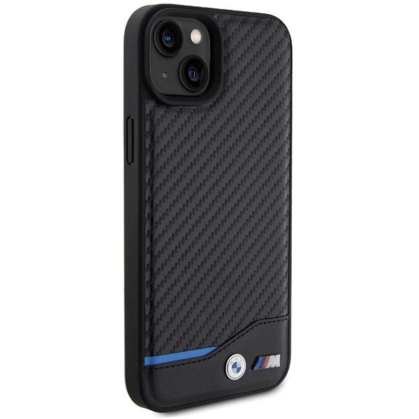 BMW læder Carbon-foder for iPhone 15 Plus - sort