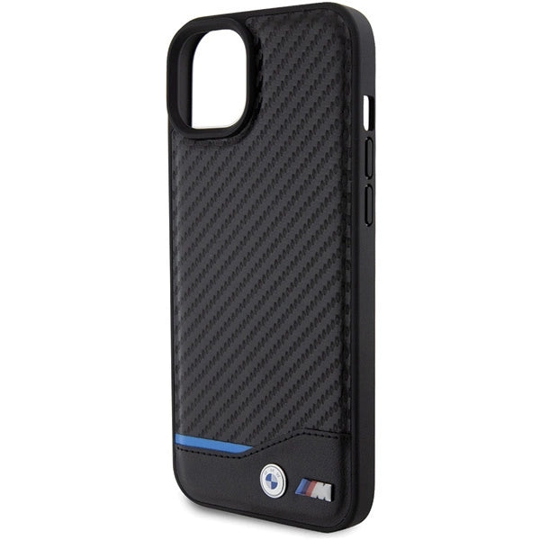 BMW læder Carbon-foder for iPhone 15 Plus - sort