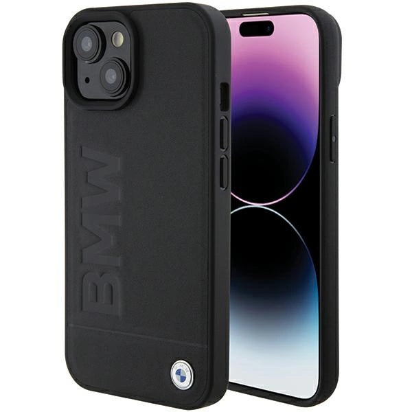 BMW læder Hot Stamp case til iPhone 15 - sort
