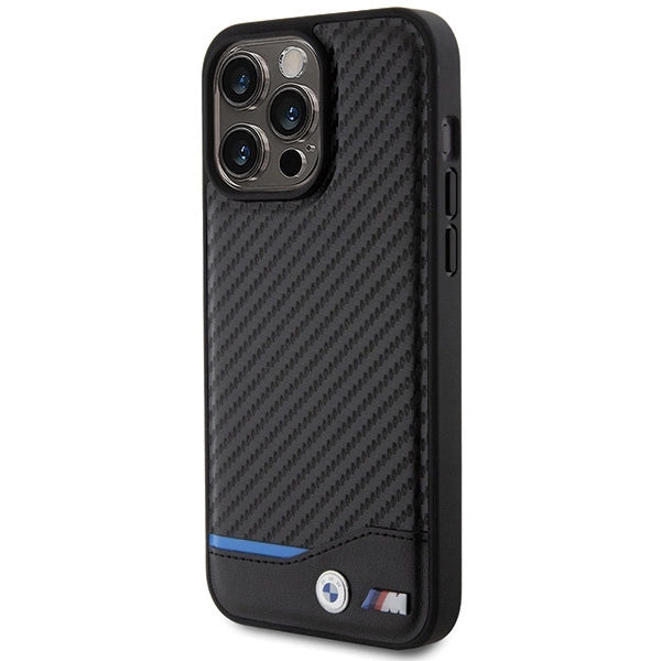 BMW læder Carbon-foder for iPhone 15 Pro Max - sort