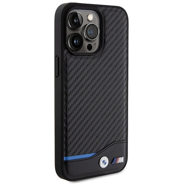 BMW læder Carbon-foder for iPhone 15 Pro Max - sort