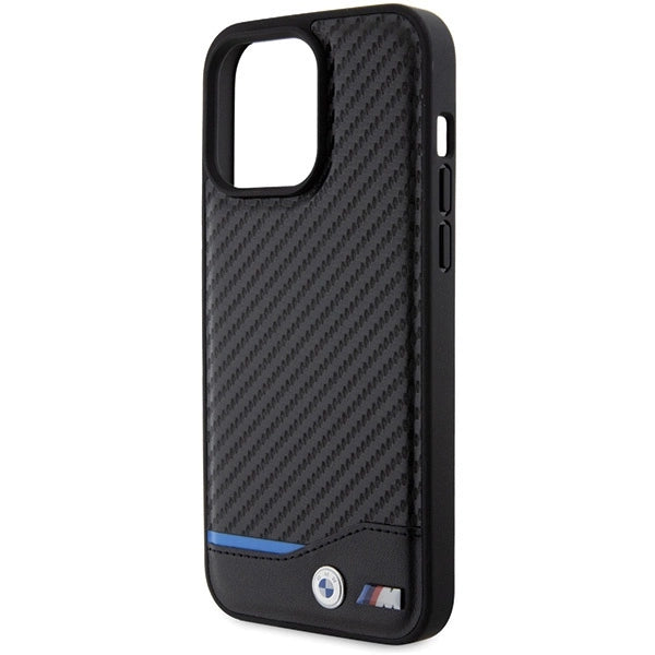 BMW læder Carbon-foder for iPhone 15 Pro Max - sort