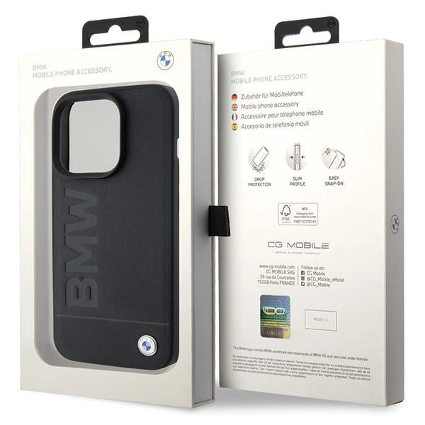 BMW MagSafe læder Hot Stamp case til iPhone 15 Pro - sort