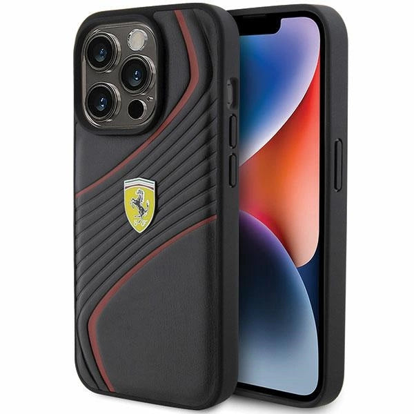 Ferrari Twist Metal Logo-foder til iPhone 15 Pro - sort