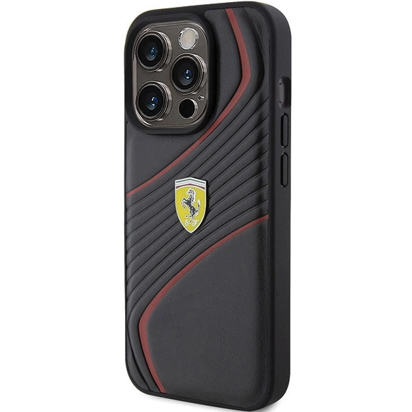 Ferrari Twist Metal Logo-foder til iPhone 15 Pro - sort