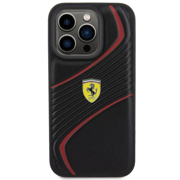 Ferrari Twist Metal Logo-foder til iPhone 15 Pro - sort