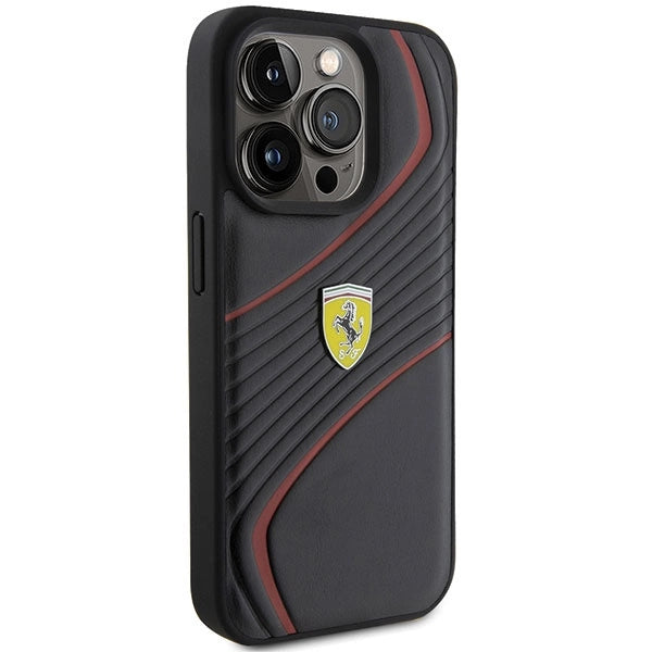 Ferrari Twist Metal Logo-foder til iPhone 15 Pro - sort