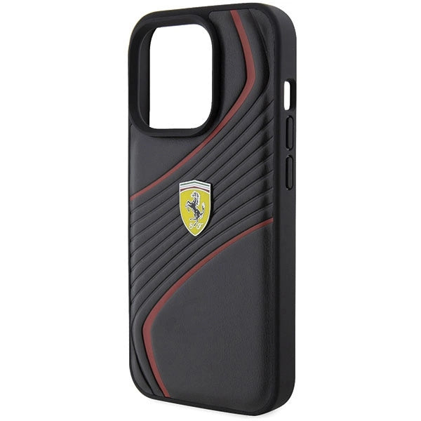 Ferrari Twist Metal Logo-foder til iPhone 15 Pro - sort
