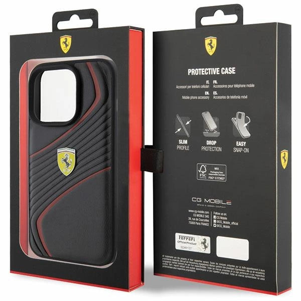 Ferrari Twist Metal Logo-foder til iPhone 15 Pro - sort