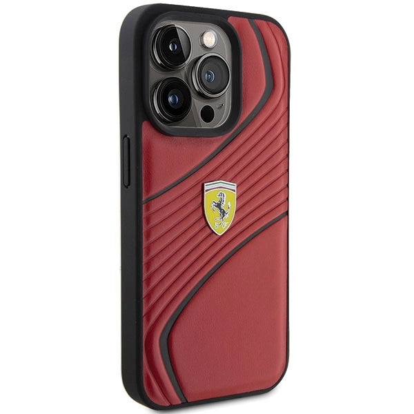 Ferrari Twist Metal Logo-foder til iPhone 15 Pro - rød