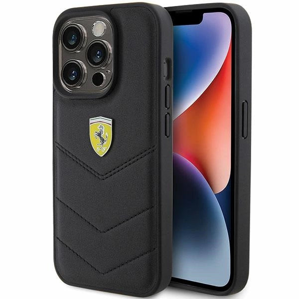 Ferrari Quilted Metal Logo case til iPhone 15 Pro - sort