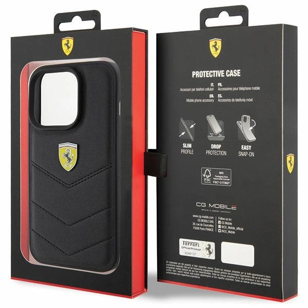 Ferrari Quilted Metal Logo case til iPhone 15 Pro - sort