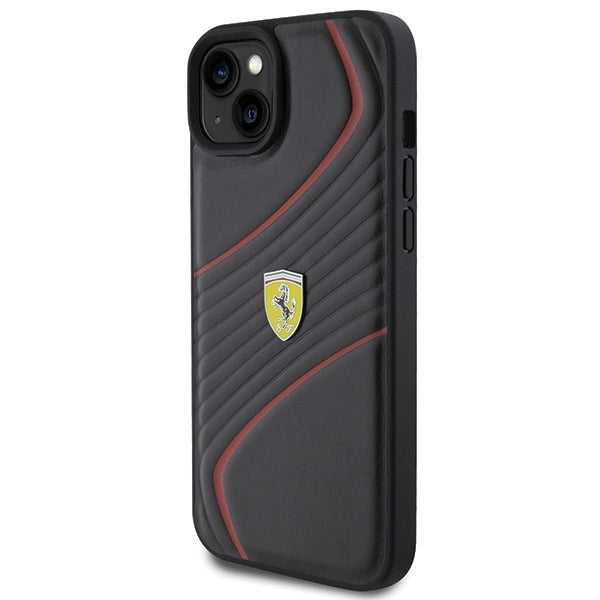 Ferrari Twist Metal Logo-foder til iPhone 15 Plus - sort