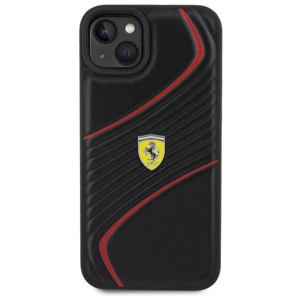 Ferrari Twist Metal Logo-foder til iPhone 15 Plus - sort