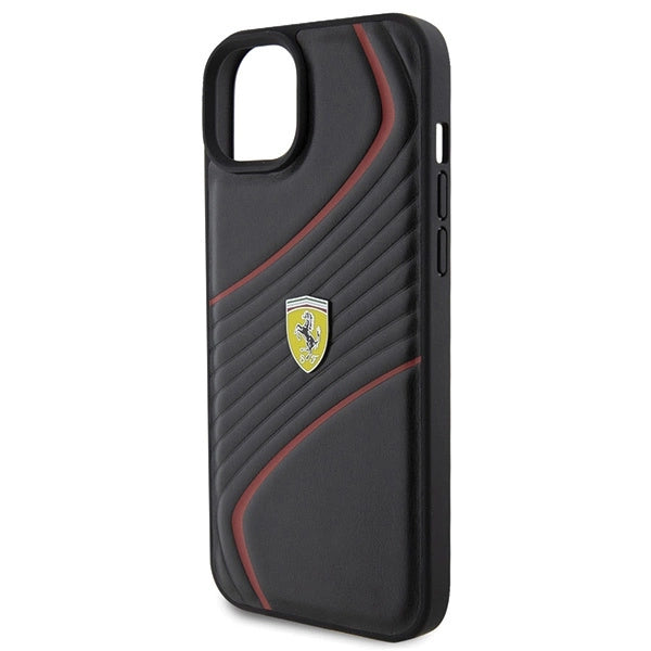 Ferrari Twist Metal Logo-foder til iPhone 15 Plus - sort