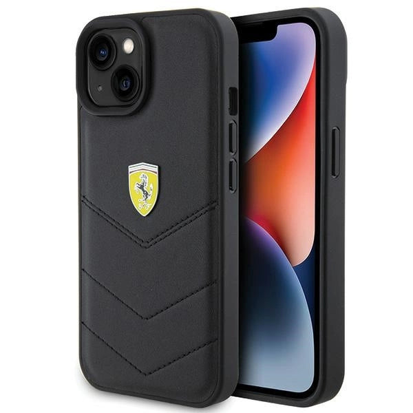 Ferrari Quilted Metal Logo Case til iPhone 15 - sort